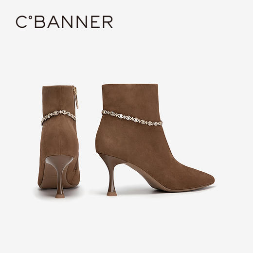 【内蒙专属】千百度复古羊皮超高跟时装靴新款细跟短靴尖头弹力袜靴AA25526671A05 商品图1