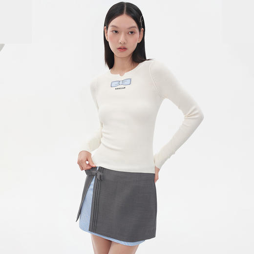 HERLIAN2025年秋季新品女士格纹拼接不对称设计半裙 商品图3