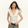 Ariseism 美式复古设计感白色蕾丝V领短袖T恤女夏季修身显瘦上衣 商品缩略图2