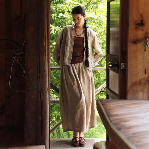 绽放485朵/【大山的褶皱】进口酵磨洗色织亚麻V领收下摆短外套女 商品图3