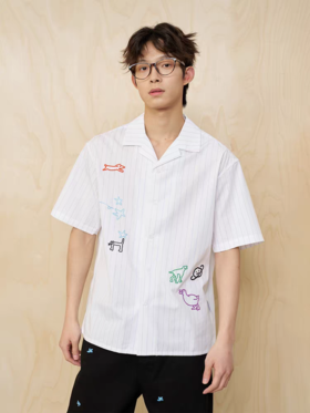 MoodLikeMe/MCS2505/手绘线条涂鸦链条绣条纹衬衫