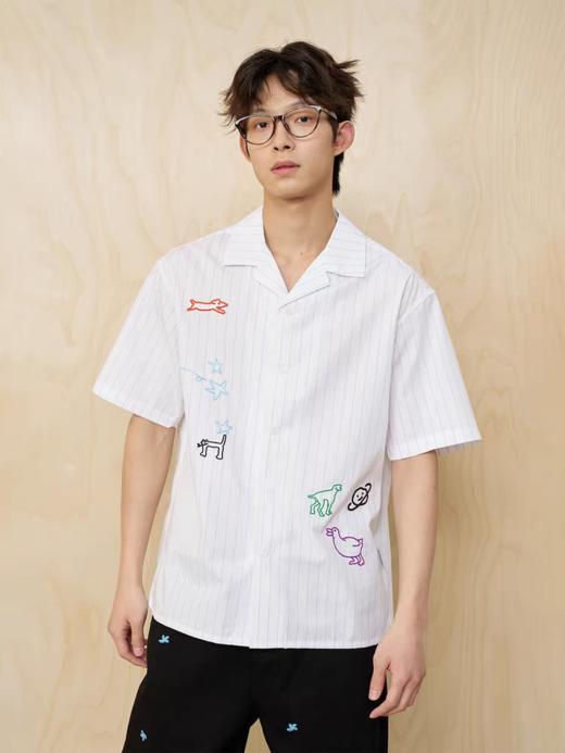 MoodLikeMe/MCS2505/手绘线条涂鸦链条绣条纹衬衫 商品图0