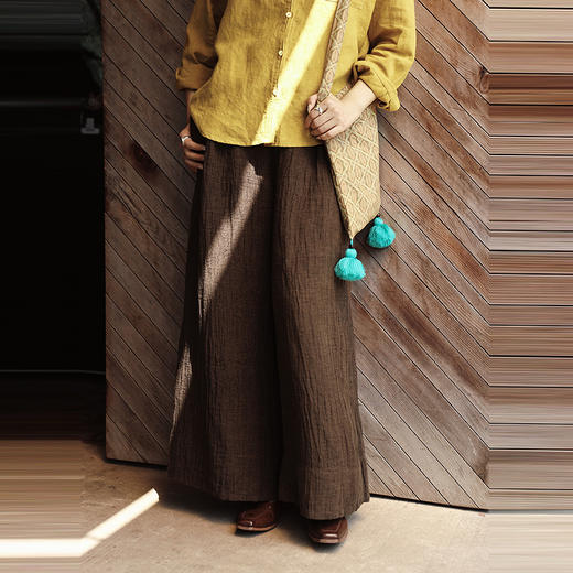 绽放499-508朵/【大山的褶皱】色织亚麻褶皱感开襟衬衫女半腰长裤 商品图2