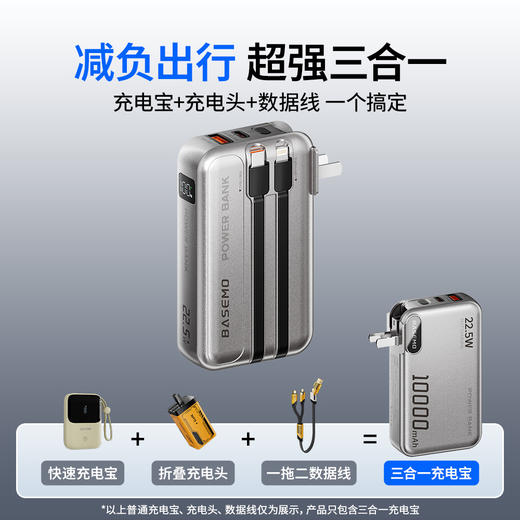 「自带双线！三合一款」3C认证倍魔快充2万毫安充电宝适用华为苹果安卓数码配件 商品图3
