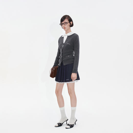 HERLIAN2025年秋季新品女士针织开衫腰部褶皱收腰设计一字肩外套 商品图1