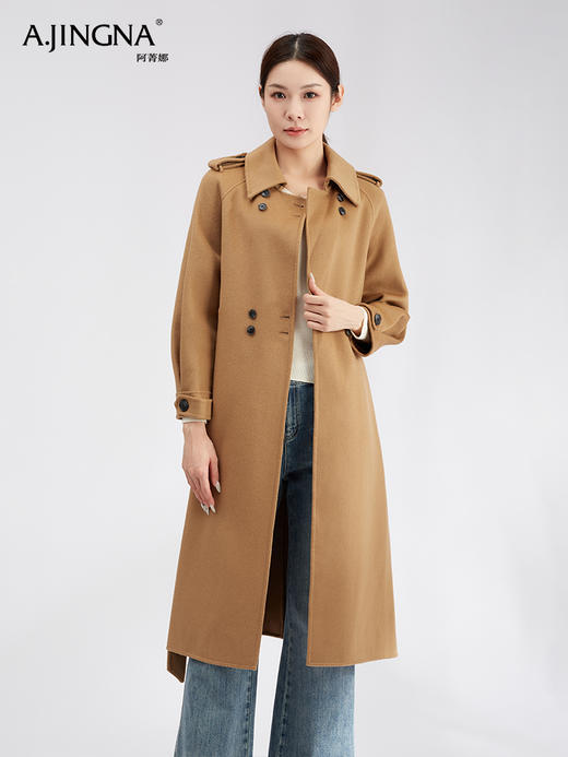 【商城同款】阿菁娜绵羊毛双排扣长款大衣F30D211076 商品图1