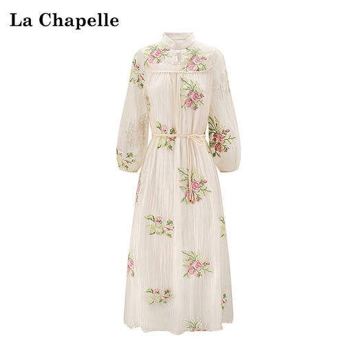 会员福利【重工刺绣！宫廷风】拉夏贝尔/La Chapelle立领刺绣新中式长袖连衣裙2025年新款 商品图1