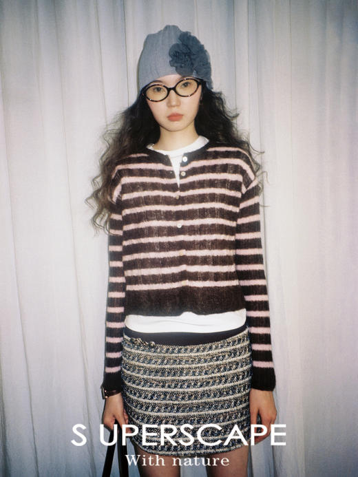 【8/6新品】素舶空气感绞花条纹多色羊驼毛光泽贝壳扣针织开衫 商品图4