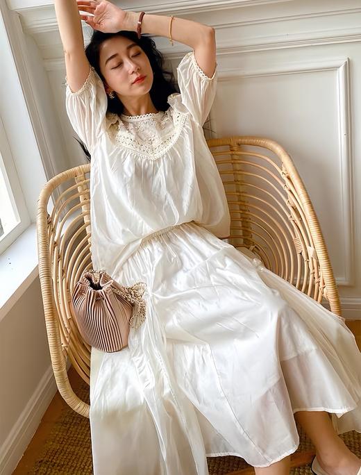 天猫同步【莱赛尔+重工刺绣】拉夏贝尔/La Chapelle花边圆领绣花短袖小衫上衣衬衫2025年新款 商品图11