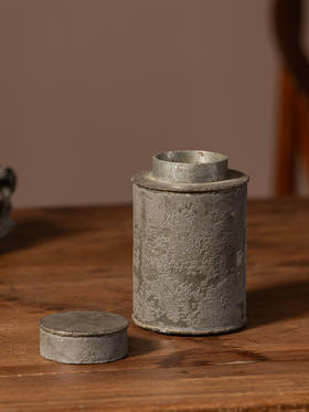 清	锡制竹石诗文茶仓