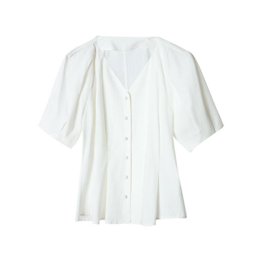 C+IMPRESS/西嘉 新疆长绒棉白色法式宫廷复古V领泡泡袖衬衫上衣女CS2202021 商品图5