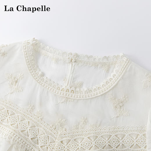 天猫同步【莱赛尔+重工刺绣】拉夏贝尔/La Chapelle花边圆领绣花短袖小衫上衣衬衫2025年新款 商品图3