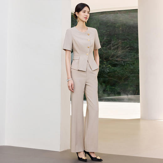 IWY/燕麦色短袖西装套装女夏季高级感正式场合接待职业装工作服25CP801 商品图4