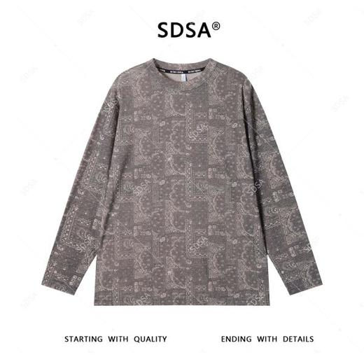 T4435SDSA秋季新款男士痞帅抽象撞色印花圆领长袖T恤宽松设计师百搭 商品图1