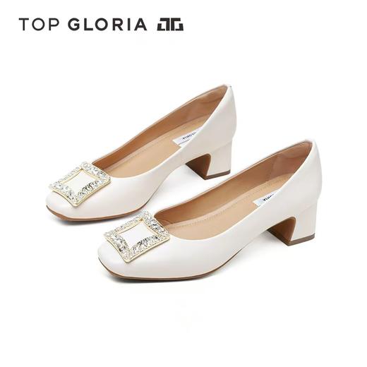 【春假专区】汤普TOPGLORIA女鞋仙女风别致方钻粗跟单鞋400050S 商品图0