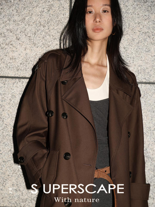 【8/6新品】素舶棉混纺廓形大翻领双排扣长款风衣 商品图3