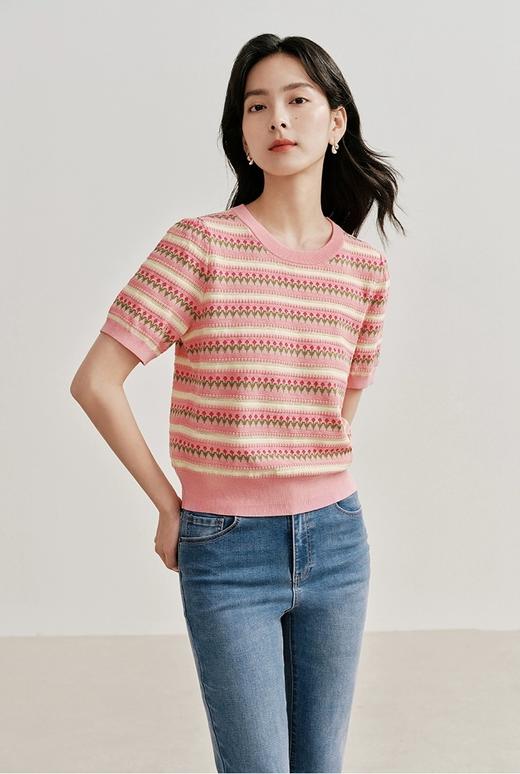 圆领温婉天丝莱赛尔针织短袖提花衫 商品图1