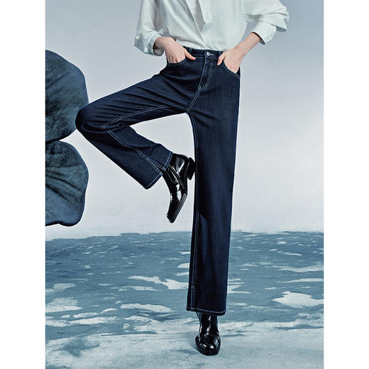 初语四面弹低腰直筒牛仔裤女复古遮肉显瘦高弹修型长裤 商品图2