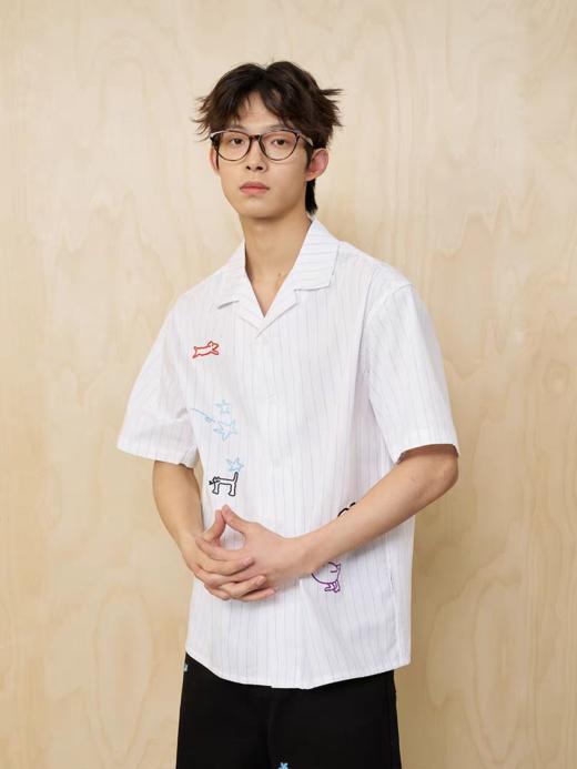 MoodLikeMe/MCS2505/手绘线条涂鸦链条绣条纹衬衫 商品图1