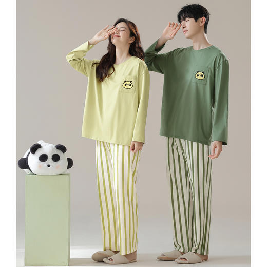 芬腾情侣睡衣春秋季纯棉长袖圆领套装男女士休闲大码可外穿家居服 商品图2