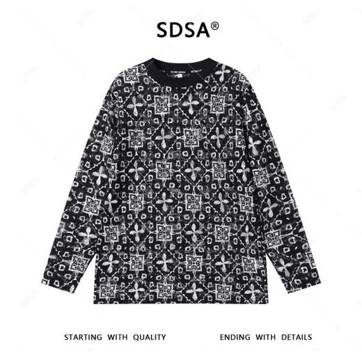 T4516SDSA秋冬新款男士痞帅潮牌袖街头风长袖圆领T提花设计师百搭上衣 商品图1