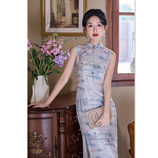 SC11050时尚改良年轻少女款中长小个子旗袍2025春新款苎麻无袖旗袍 商品图0