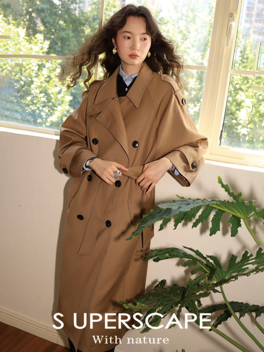 【8/6新品】素舶棉混纺廓形大翻领双排扣长款风衣 商品图2