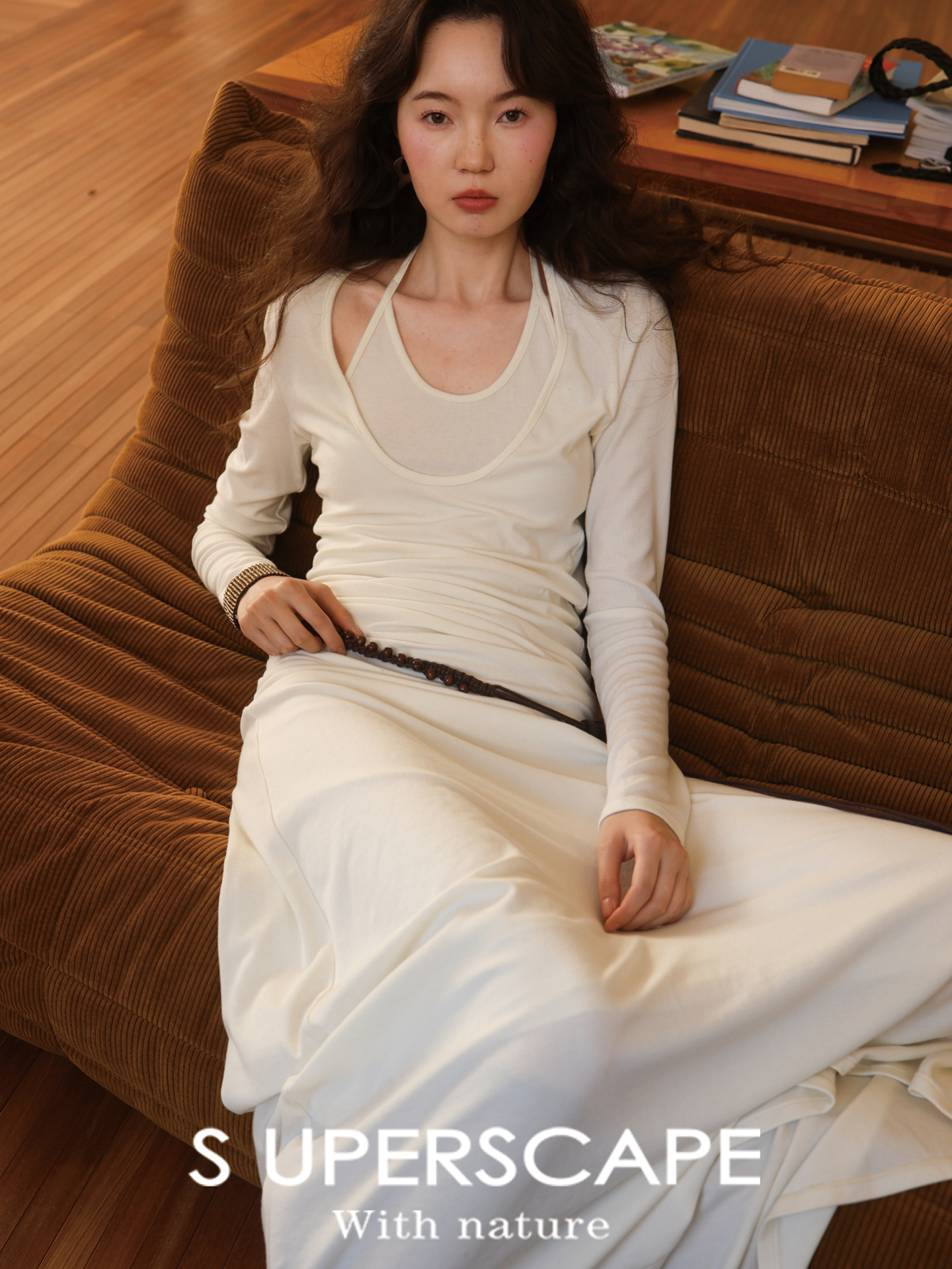 【8/6新品】素舶莱赛尔绵羊毛柔感假两件堆叠针织连衣裙/巨显瘦