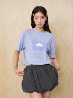 MoodLikeMe/MTX2509/花朵印花条纹短袖T恤