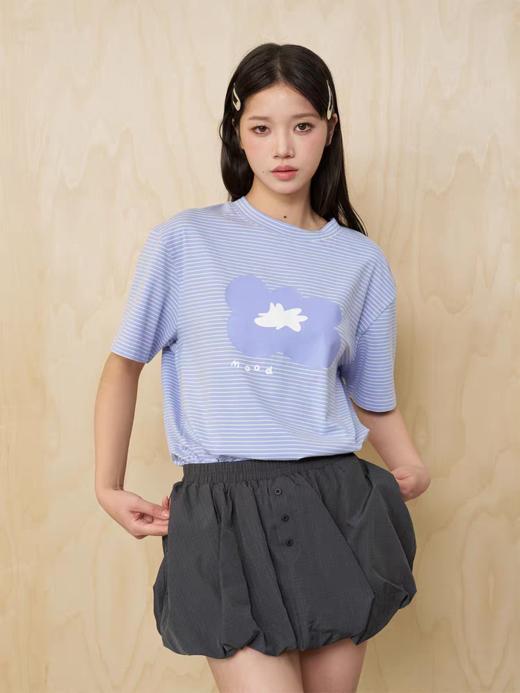MoodLikeMe/MTX2509/花朵印花条纹短袖T恤 商品图0