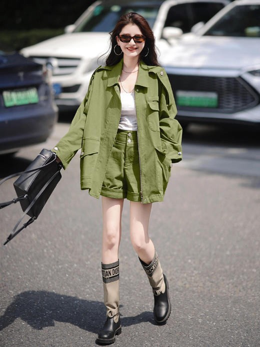 会员福利【明星私服】拉夏贝尔/La Chapelle翻领后背印花大口袋工装长袖外套女新款秋季 商品图8