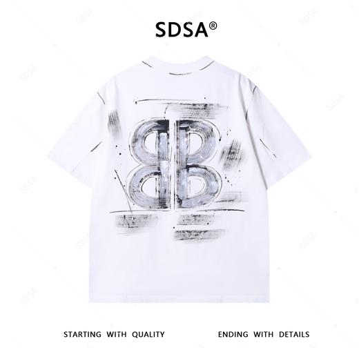 T4436SDSA夏季新款男士痞帅潮牌简约手绘字母泼墨设计圆领短袖T恤时尚 商品图5