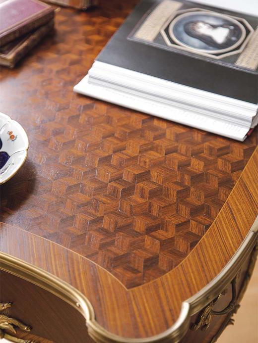 独角鹿西洋古董法国林克家具工坊签名出品路易十五风格花卉主题铜鎏金精雕细木镶嵌边桌古董家具 商品图3