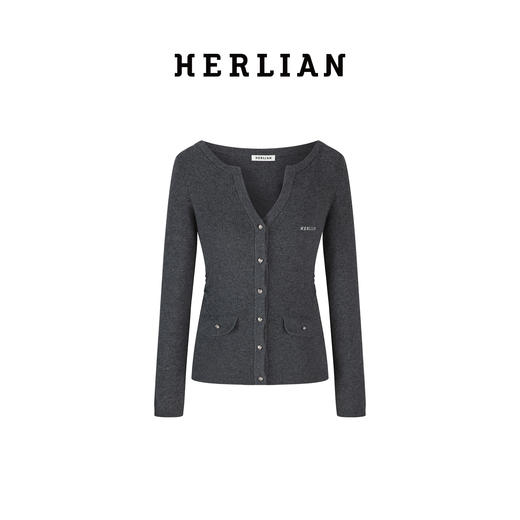 HERLIAN2025年秋季新品女士针织开衫腰部褶皱收腰设计一字肩外套 商品图4