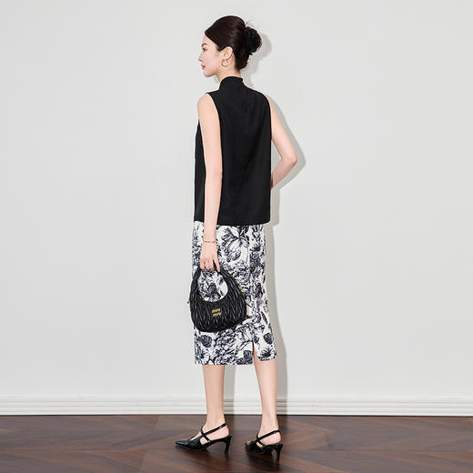 「高货wl」全新升级【铂金会员312/天猫419/差价107】(99341)洛诗琳法式复古蝴蝶结系带领无袖上衣印花半身裙两件套 商品图1