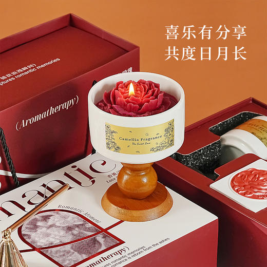 情人节礼物！【点燃喜悦，爱意满满！】七夕礼物山茶花香薰蜡烛 新婚礼盒套装 室内持久香氛摆件 高级感订婚伴手礼物-QB 商品图2