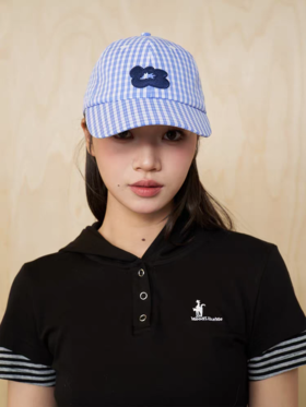 MoodLikeMe/MPS2509/蓝色格纹花朵立体刺绣棒球帽