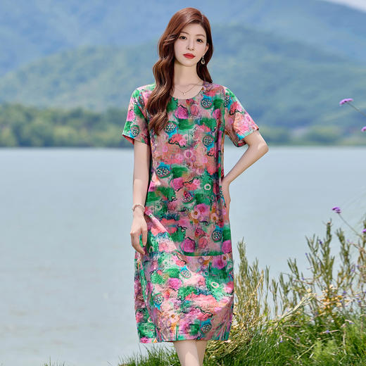 时尚印花圆领棉麻连衣裙，舒适休闲宽松显瘦裙子HR-NYMYZ307 商品图2