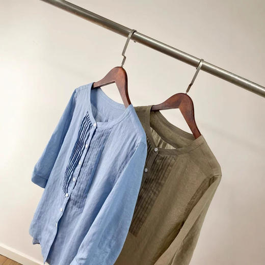 小禾七分袖衬衫！25夏季新款宽松文艺圆领上衣百褶百搭五分袖！ 商品图2