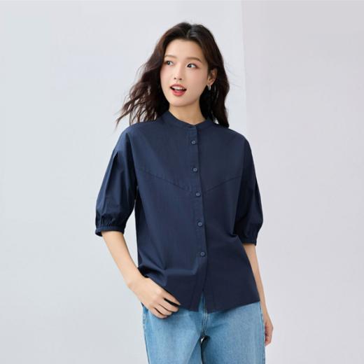 佐丹奴25年新款女装纯棉府绸小立领破骨泡泡中袖梭织衬衫13345311 商品图4
