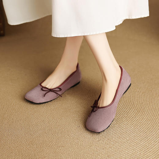 OLDK1676真皮羊皮蝴蝶结拼色浅口单鞋女款2025新款春秋女鞋磨砂软底奶奶鞋 商品图1