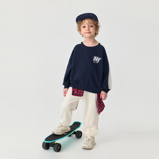 马克珍妮男童学院宽松撞色卫衣 宝宝套头衫2025年秋装新品551126 商品图1