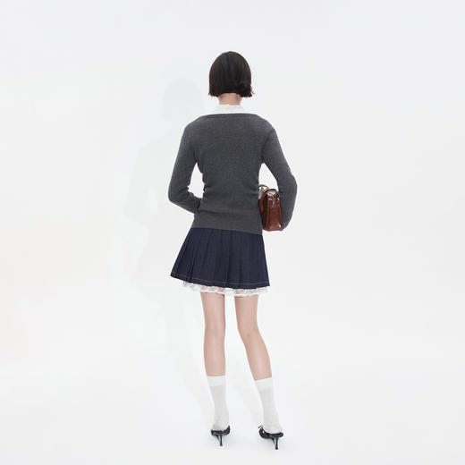 HERLIAN2025年秋季新品女士针织开衫腰部褶皱收腰设计一字肩外套 商品图2