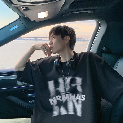 【GZ】无忧购美式晕影字母印花痞帅宽松圆领短袖T恤F266（截单后3-5天发货) 商品图2