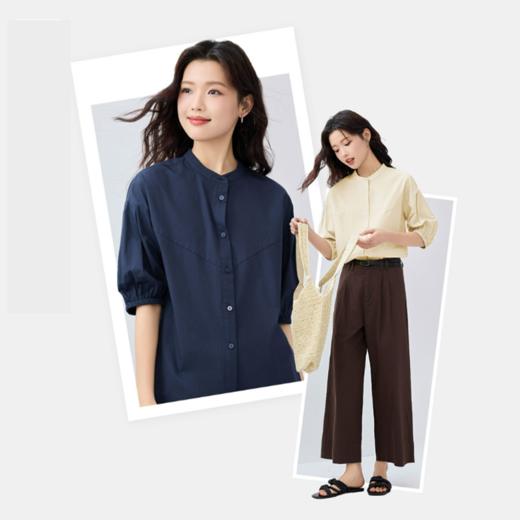 佐丹奴25年新款女装纯棉府绸小立领破骨泡泡中袖梭织衬衫13345311 商品图5