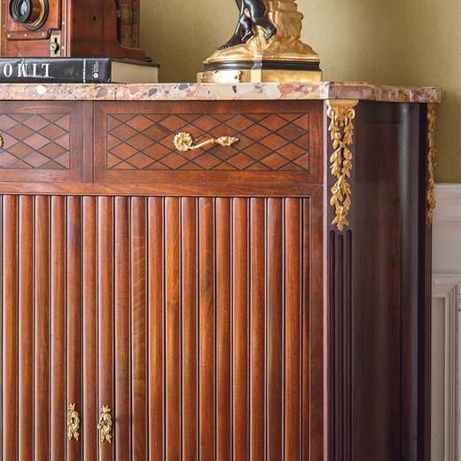 独角鹿西洋古董法国路易十六风格卷叶纹铜鎏金精雕装饰卷轴柜门嵌大理石台面硬木边柜 商品图3