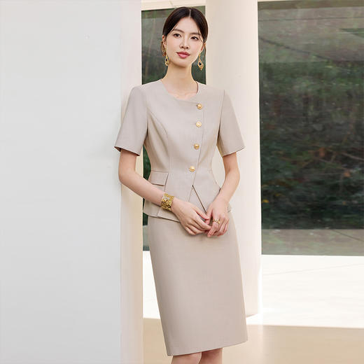 IWY/气质燕麦色短袖西装套裙女正式场合接待工作服干练职业裙装25CS801 商品图1