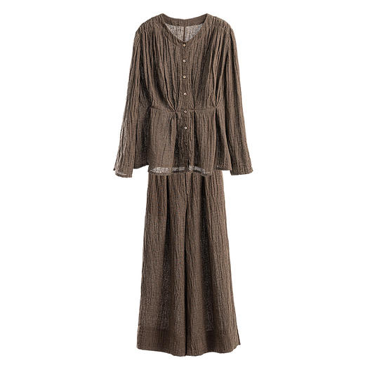 绽放499-508朵/【大山的褶皱】色织亚麻褶皱感开襟衬衫女半腰长裤 商品图4