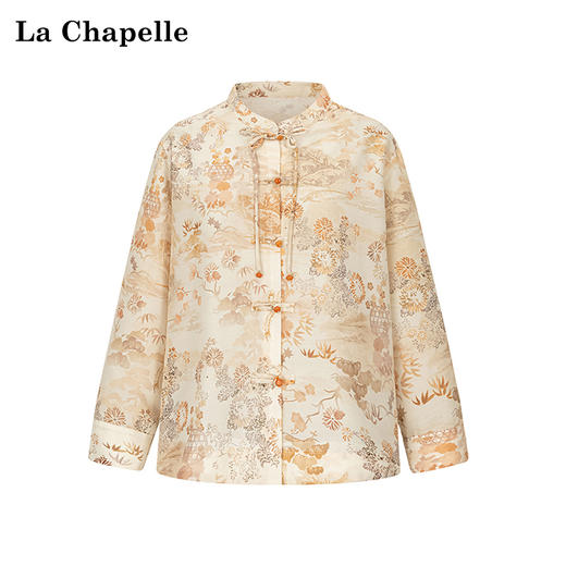 天猫同步【凉感、丝滑】拉夏贝尔/La Chapelle新中式立领印花盘扣长袖衬衫秋季新款★ 商品图1