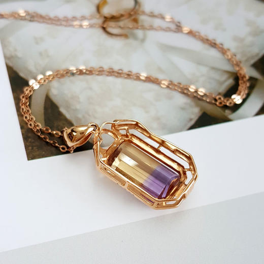 【天然正品】AU750玫瑰金镶全净体紫黄晶（智慧财富）水晶吊坠项链26.8*12.6*7.1MM（皆取最大值）女士现售价：2480！310325AH55 商品图2